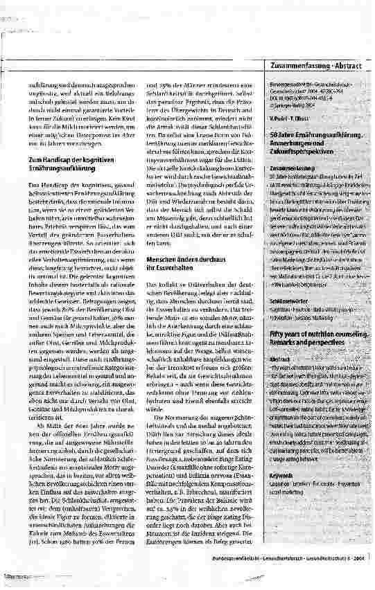 Vorschauseite 3: 50 Jahre Ernährungsaufklärung - Anmerkungen und Zukunftsperspektiven