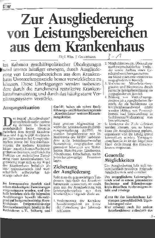 Vorschauseite 1: Zur Ausgliederung von Leistungsbereichen aus dem Krankenhaus