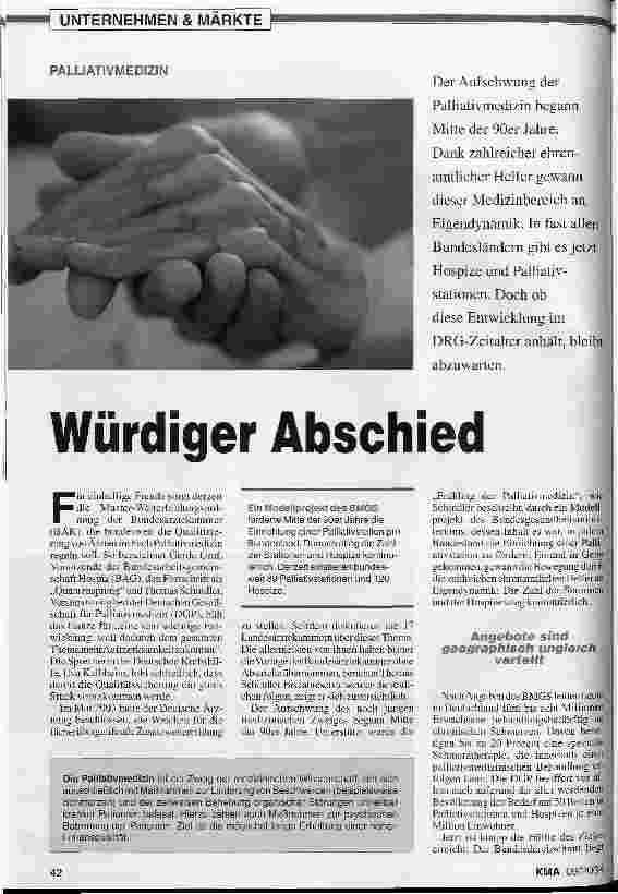 Vorschauseite 1: Würdiger AbschiedPALLIATIVMEDIZIN