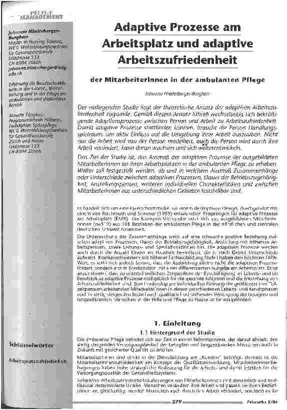 Vorschauseite 1: Adaptive Prozesse am Arbeitsplatz und adaptive Arbeitszufriedenheit der Mitarbeiterinnen in der ambulanten Pflege