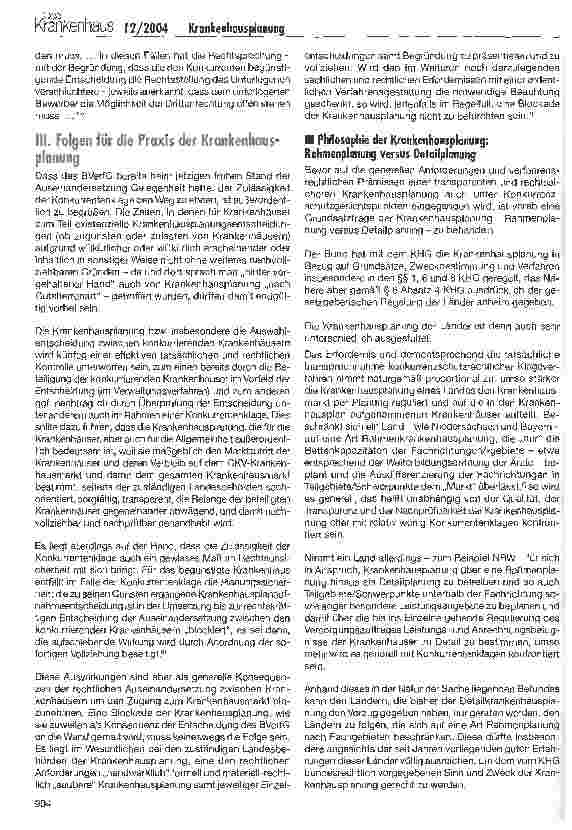 Vorschauseite 2: Krankenhausplanung und KonkurrentenschutzDie Rechtslage und Folgen für die Praxis nach Bestätigung der Zulässigkeit der Konkurrenten klage durch das BVerfG