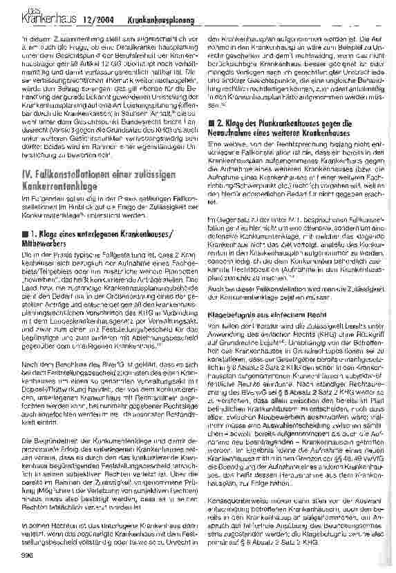Vorschauseite 3: Krankenhausplanung und KonkurrentenschutzDie Rechtslage und Folgen für die Praxis nach Bestätigung der Zulässigkeit der Konkurrenten klage durch das BVerfG