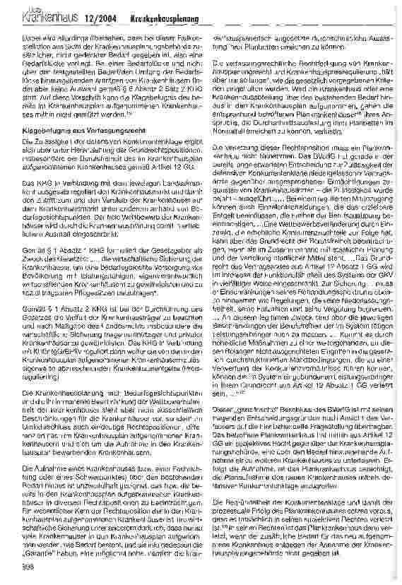 Vorschauseite 4: Krankenhausplanung und KonkurrentenschutzDie Rechtslage und Folgen für die Praxis nach Bestätigung der Zulässigkeit der Konkurrenten klage durch das BVerfG