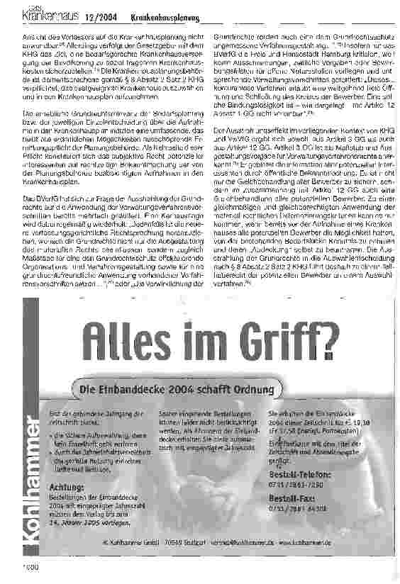 Vorschauseite 6: Krankenhausplanung und KonkurrentenschutzDie Rechtslage und Folgen für die Praxis nach Bestätigung der Zulässigkeit der Konkurrenten klage durch das BVerfG