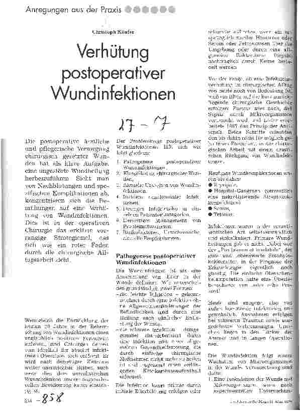 Vorschauseite 1: Verhütung postoperativer Wundinfektionen