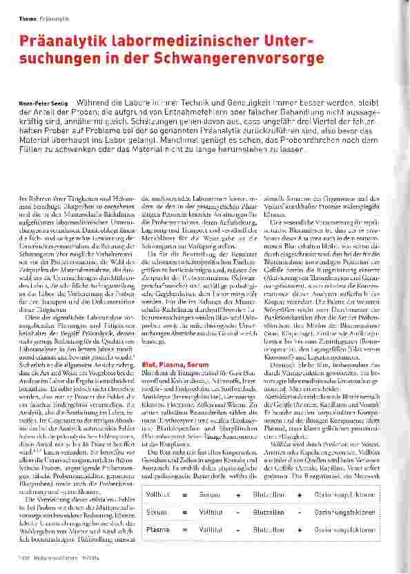 Vorschauseite 1: Präanalytik labormedizinischer Untersuchungen in der Schwangerenvorsorge