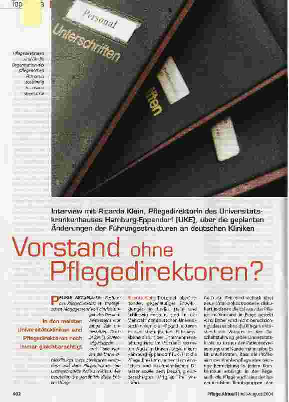 Vorschauseite 1: Vorstand ohne Pflegedirektoren?
