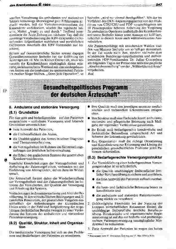 Vorschauseite 2: 97. Deutscher Ärztetag: Neues Konzept zur Verzahnung der Gesundheitsbereiche KBV zerstritten und auf Konfrontationskurs zum Krankenhaus
