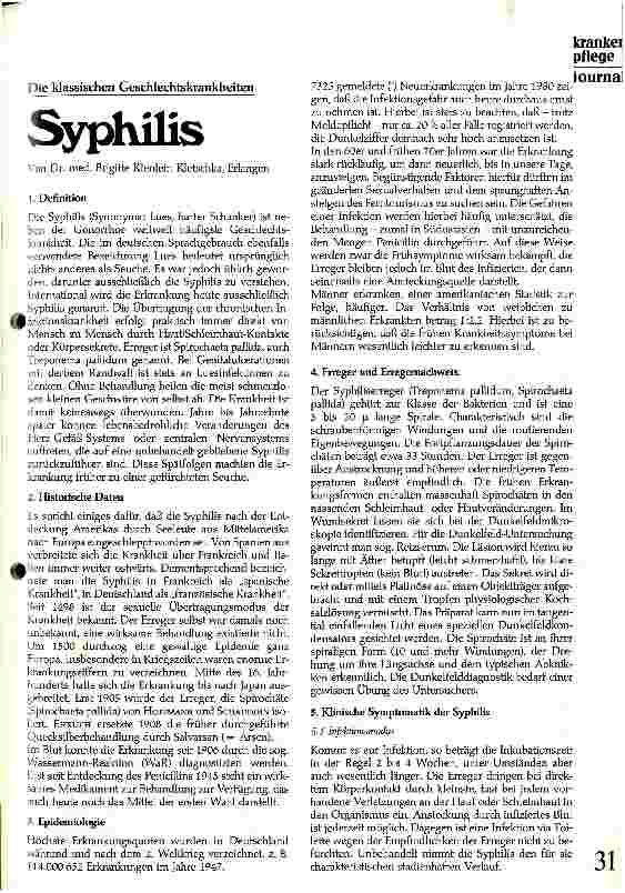 Vorschauseite 1: Syphilis Die klassischen Geschlechtskrankheiten