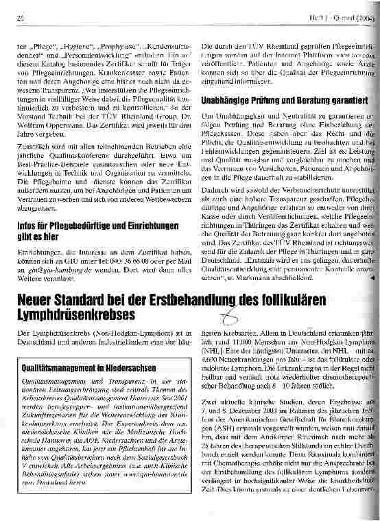 Vorschauseite 1: Neuer Standard bei der Erstbehandlung des follikulären Lymphdrüsenkrebses
