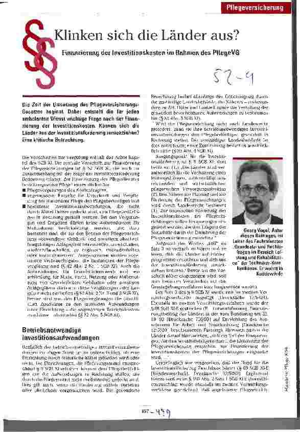 Vorschauseite 1: Klinken sich die Länder aus? Finanzierung der Investitionskosten im Rahmen des PflegeVG