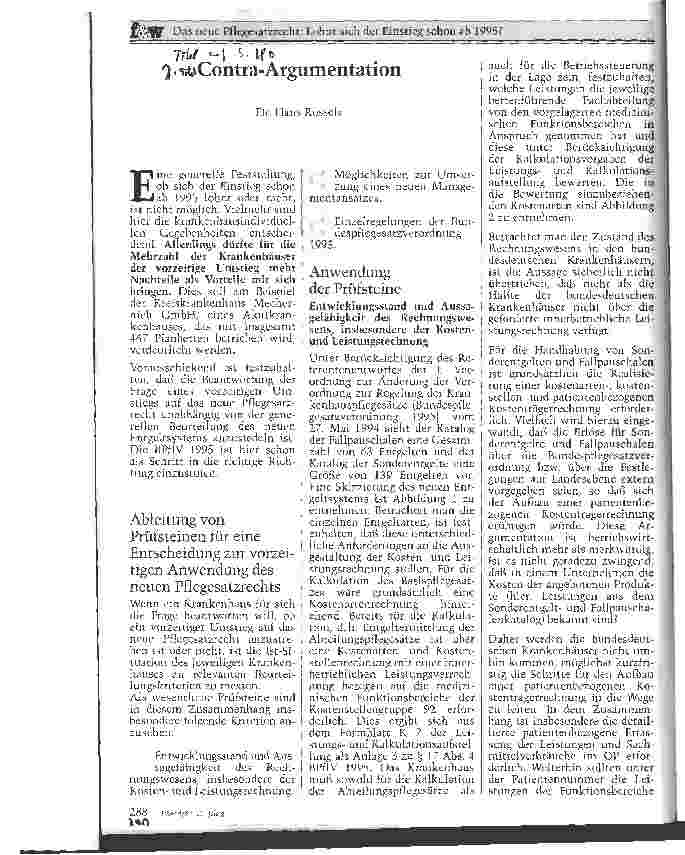 Vorschauseite 1: Das neue Pflegesatzrecht: Lohnt sich der Einstieg schon ab 1995? Contra-Argumgentation