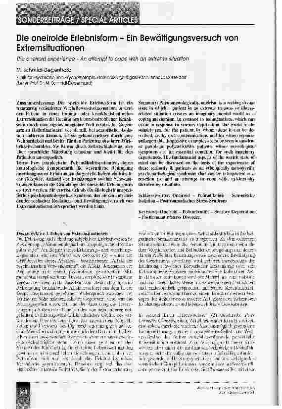 Vorschauseite 1: Die oneiroide Erlebnisform - Ein Bewältigungsversuch von Extremsituationen