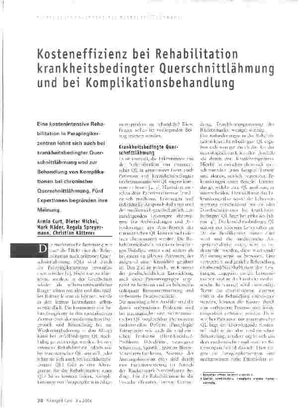 Vorschauseite 1: Kosteneffizienz bei Rehabilitation krankheitsbedingter Querschnittlähmung und bei Komplikationsbehandlung