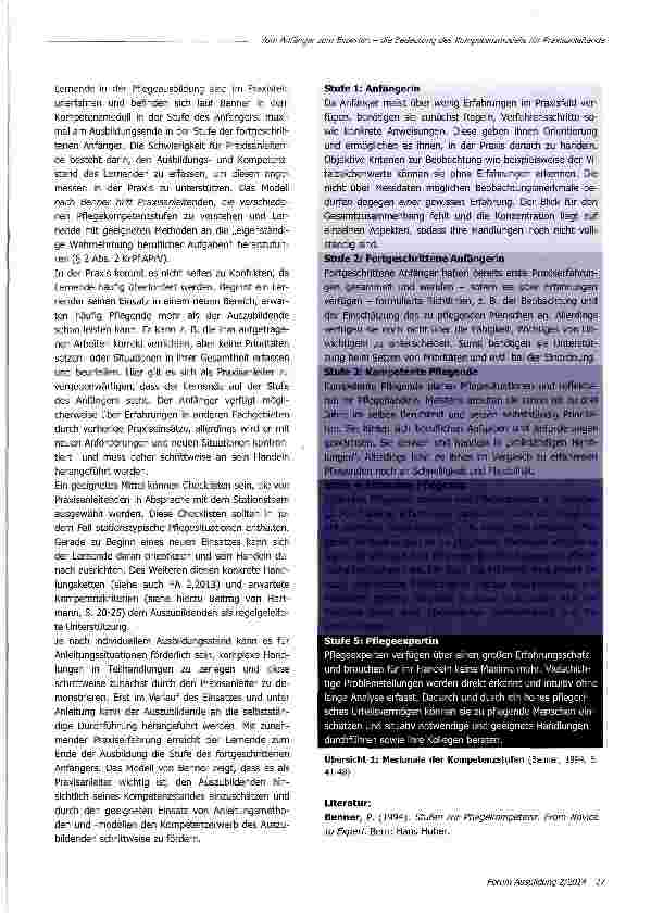 Vorschauseite 2: Vom Anfänger zum Experten - die Bedeutung des Kompetenzmodells nach Benner für Praxisanleitende