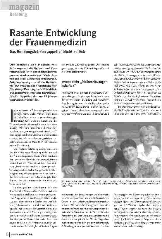 Vorschauseite 1: Rasante Entwicklung der FrauenmedizinDas Beratungstelefon, appella blickt zurück