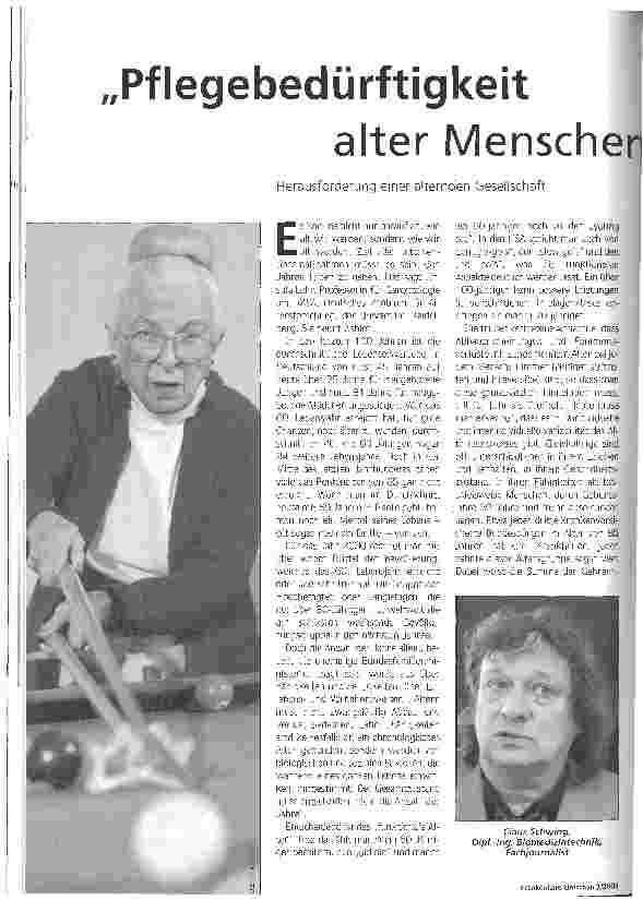 Vorschauseite 1: Pflegebedürftigkeit alter Menschen überschätzt Herausforderung einer alternden Gesellschaft