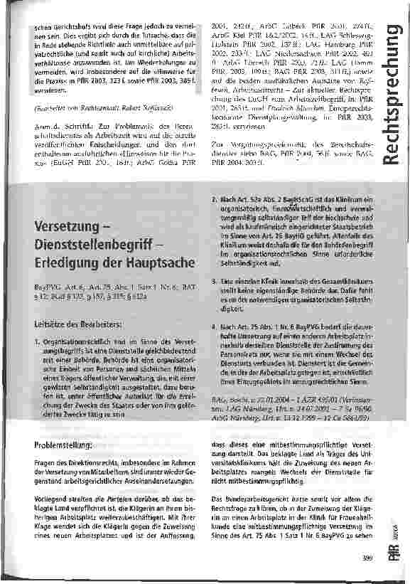 Vorschauseite 1: Versetzung -Dienststellenbegriff -Erledigung der Hauptsache