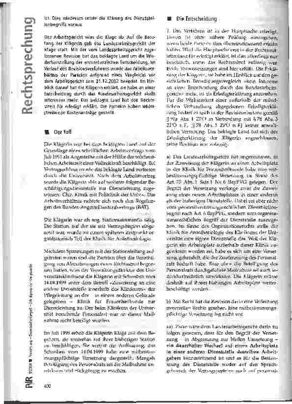 Vorschauseite 2: Versetzung -Dienststellenbegriff -Erledigung der Hauptsache