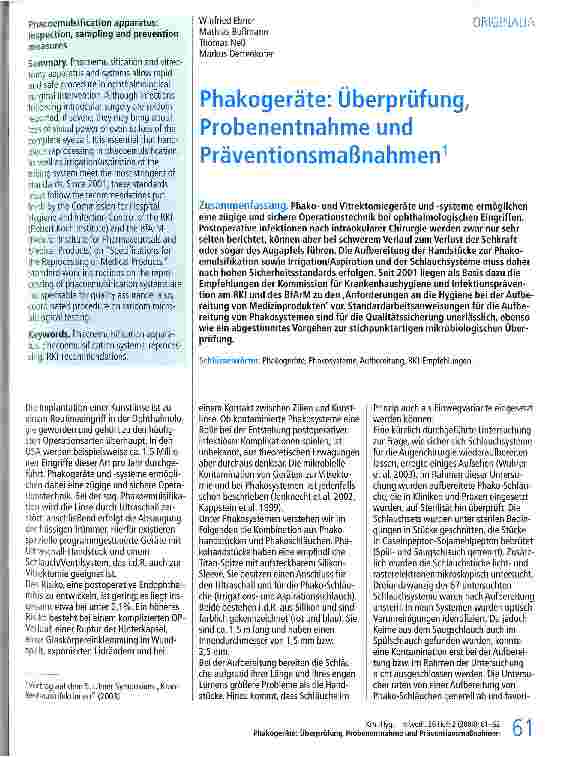 Vorschauseite 1: Phakogeräte: Überprüfung, Probenentnahme und Präventionsmaßnahmen