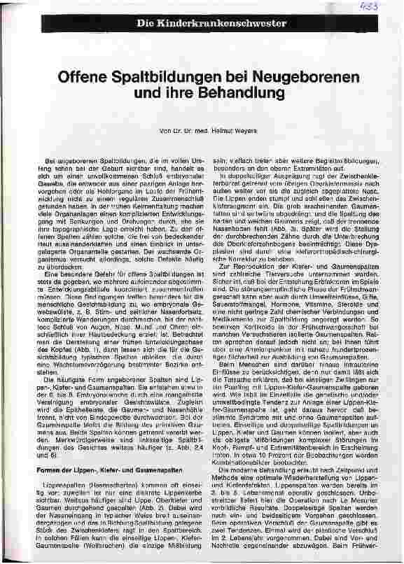 Vorschauseite 1: Offene Spaltbildung bei Neugeborenen und ihre Behandlung