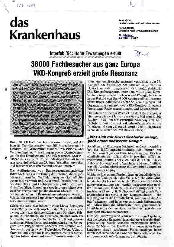 Vorschauseite 1: 38000 Fachbesucher aus ganz Europa VDK-Kongreß erzielt große Resonanz Interfab 94: hohe Erwartungen erfüllt