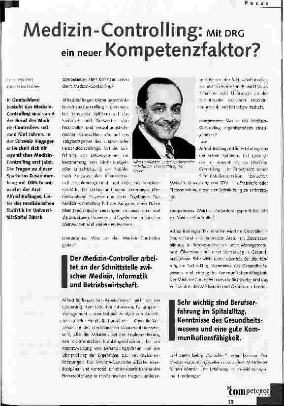 Vorschauseite 1: Medizin-Controlling: Mit DRG ein neuer Kompetenzfaktor?