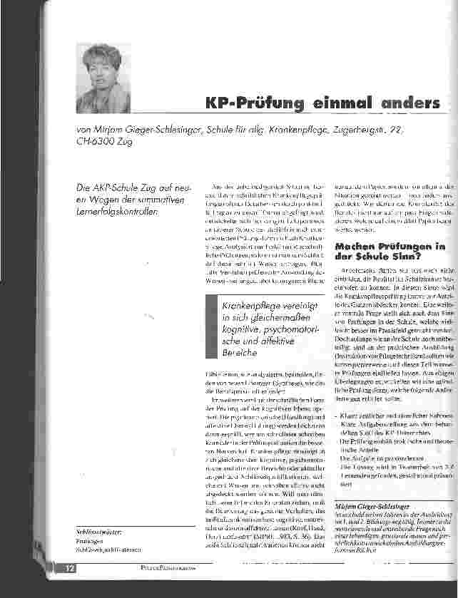 Vorschauseite 1: KP-Prüfung einmal anders Die AKP-Schule Zug auf neuen Wgen der summativen Lernerfolgskontrollen