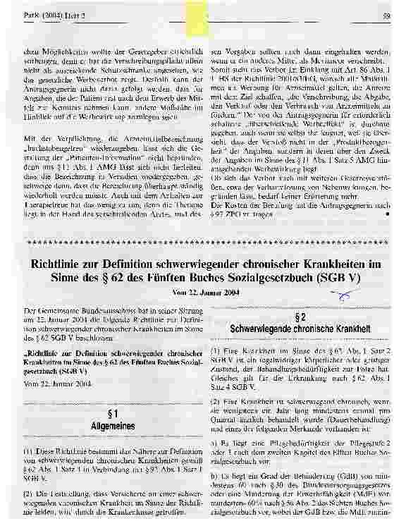 Vorschauseite 1: Richtlinie zur Definition schwerwiegender chronischer Krankheiten im Sinne des § 62 des Fünften Buches Sozialgesetzbuch (SGB V)