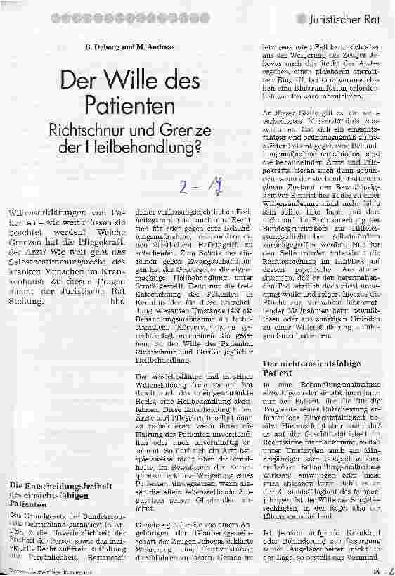 Vorschauseite 1: Der Wille des Patienten Richtschnur und Grenze der Heilbehandlung?