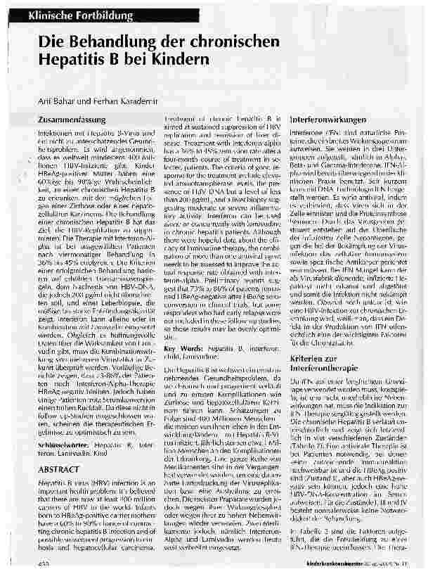 Vorschauseite 1: Die Behandlung der chronischen Hepatitis B bei Kindern
