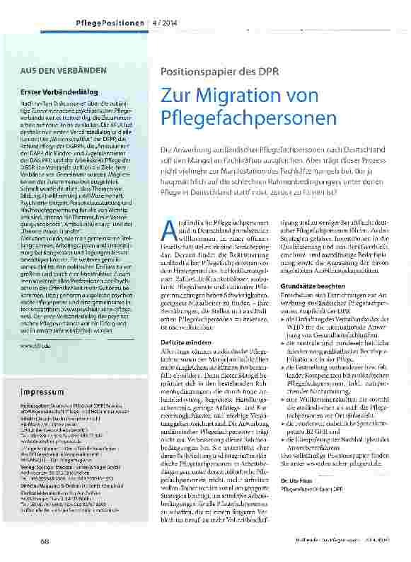 Vorschauseite 1: Zur Migration von Pflegefachpersonen