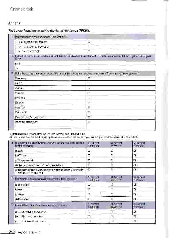 Vorschauseite 5: Hygienewissen und Ängste bezüglich nosokomialer Infektionen: Ergebnisse einer Pilot-Befragung und Validierung eines Erhebungsfragebogens