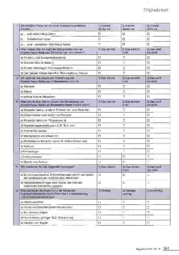 Vorschauseite 6: Hygienewissen und Ängste bezüglich nosokomialer Infektionen: Ergebnisse einer Pilot-Befragung und Validierung eines Erhebungsfragebogens