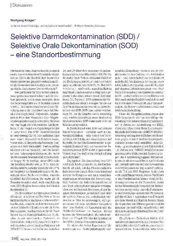 Vorschauseite 1: Selektive Darmdekontamination (SDD)/ Selektive Orale Dekontamination (SOD) - eine Standortbestimmung