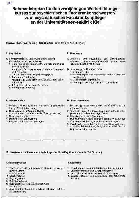 Vorschauseite 1: Rahmenlehrgang für die zweijährige Weiterbildung zur psychiatrischen Fachkrankenschwester/Pfleger an der Universitätsnervenklinik Kiel