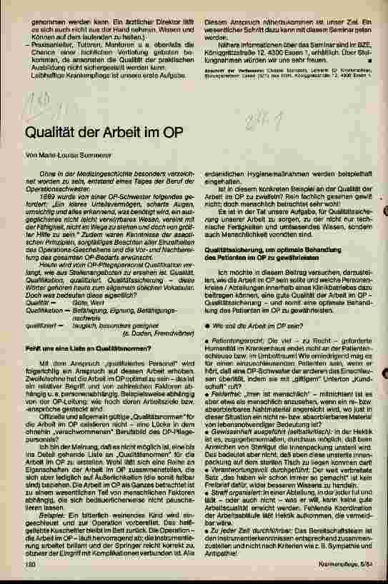Vorschauseite 1: Qualität der Arbeit im OP