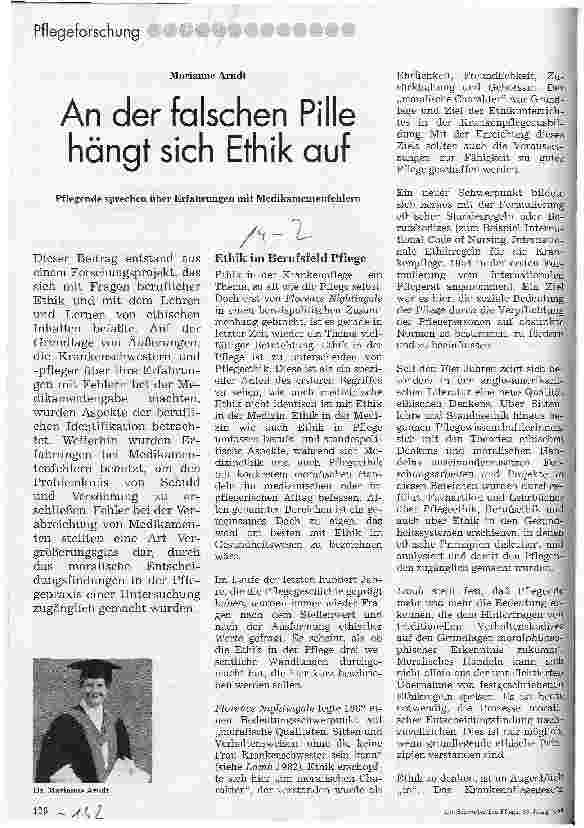 Vorschauseite 1: An der falschen Pille hängt sich die Ethik auf Pflegende sprechen über Erfahrungen mit Medikamentenfehlern