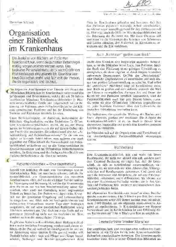 Vorschauseite 1: Organisation einer Krankenhaus-Bibliothek