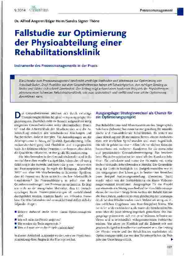 Vorschauseite 1: Fallstudie zur Optimierung der Physioabteilung einer Rehabilitationsklinik