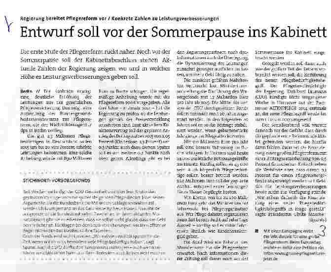Vorschauseite 1: Entwurf soll vor der Sommerpause ins Kabinett