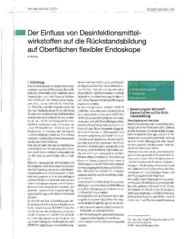 Vorschauseite 1: Der Einfluss von Desinfektionsmittelwirkstoffen auf die Rückstandsbildung auf Oberflächen flexibler Endoskope