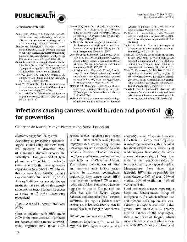 Vorschauseite 1: Infections causing cancers: world bürden and potential for prevention