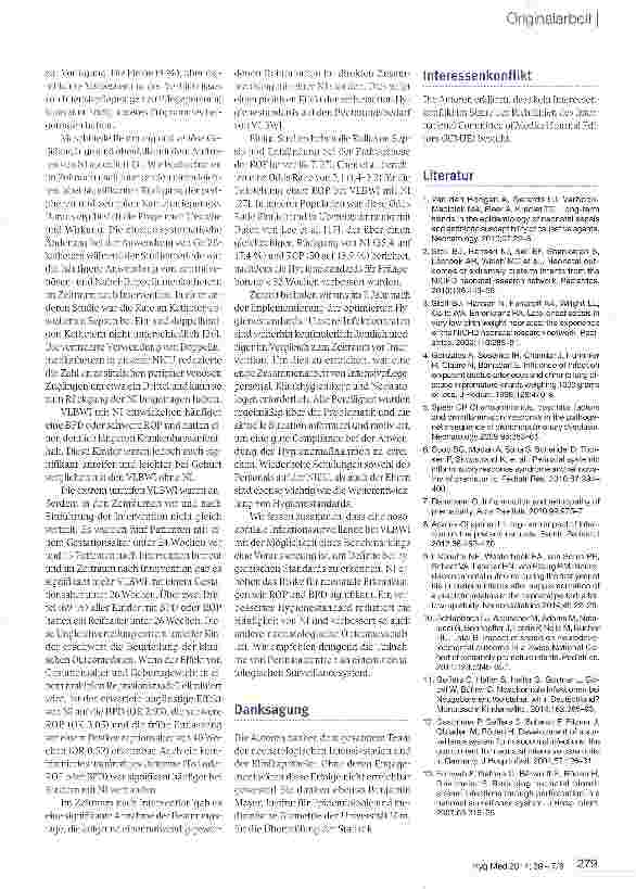 Vorschauseite 6: Surveillance von nosokomialen Infektionen mit Benchmarking: ein Instrument zur Verbesserung des klinischen Ergebnisses bei Frühgeborenen mit sehr niedrigem Geburtsgewicht