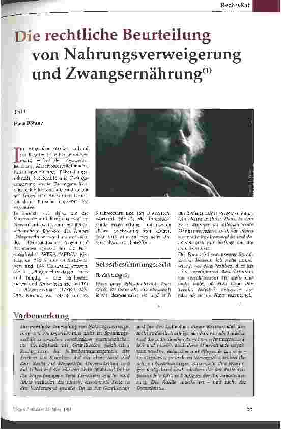 Vorschauseite 1: Die rechtliche Beurteilung von Nahrungsverweigerung und Zwangsernährung Teil 1