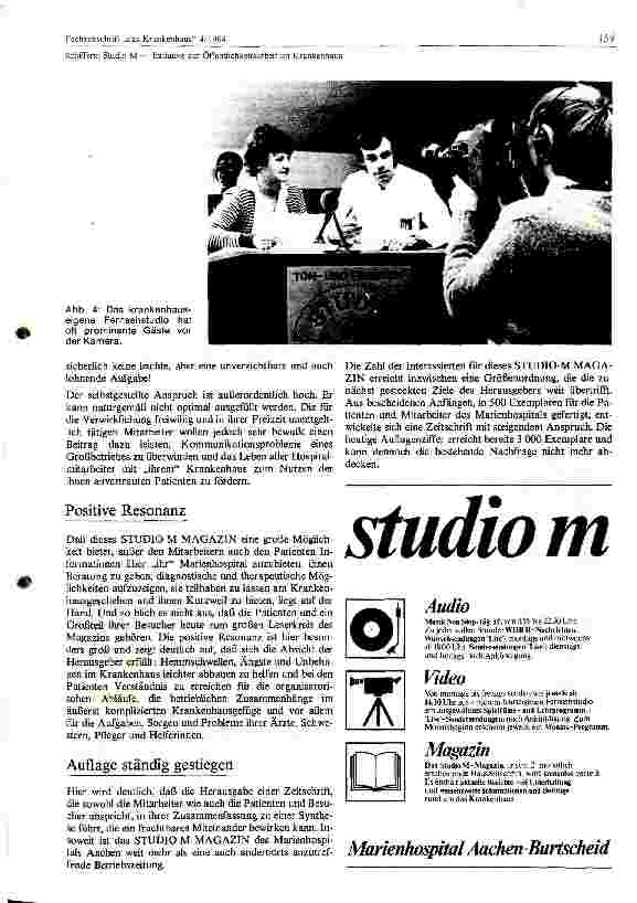 Vorschauseite 3: Studio - M ; Initiative zur Öffentlichkeitsarbeit im Krankenhaus