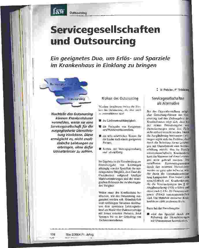 Vorschauseite 1: Servicegesellschaften und Outsourcing Ein geeignetes Duo, um Erlösund Sparziele im Krankenhaus in Einklang zu bringen