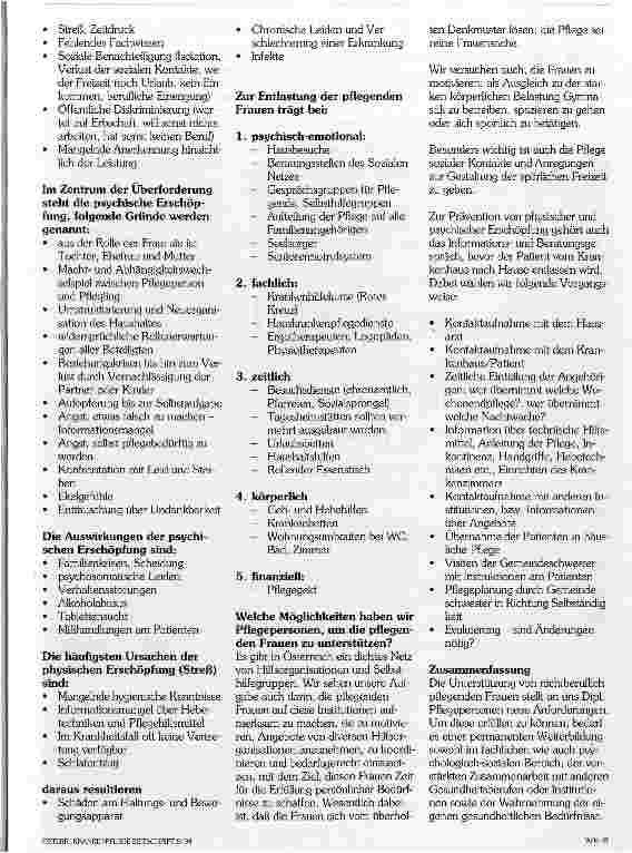 Vorschauseite 2: Unterstützung für Frauen, die nichtberuflich pflegerische Aufgaben übernehmen