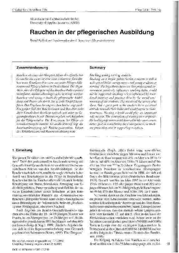 Vorschauseite 1: Rauchen in der pflegerischen Ausbildung