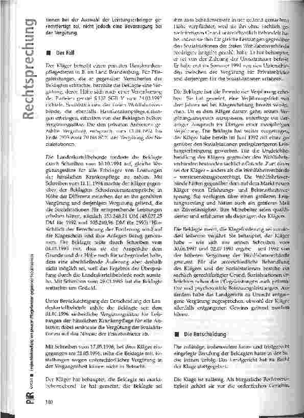 Vorschauseite 2: Ungleichbehandlung von privaten Pflegediensten gegenüber Sozialstationen Brandenburgisches OLG, Urteil vom 16.03.1999